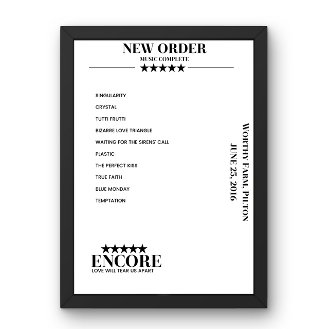 New Order June 25, 2016 Worthy Farm Pilton Setlist Poster - Setlist