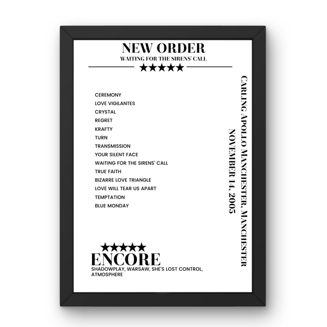 New Order November 14, 2005 Carling Apollo Manchester Manchester Setlist Poster - Setlist