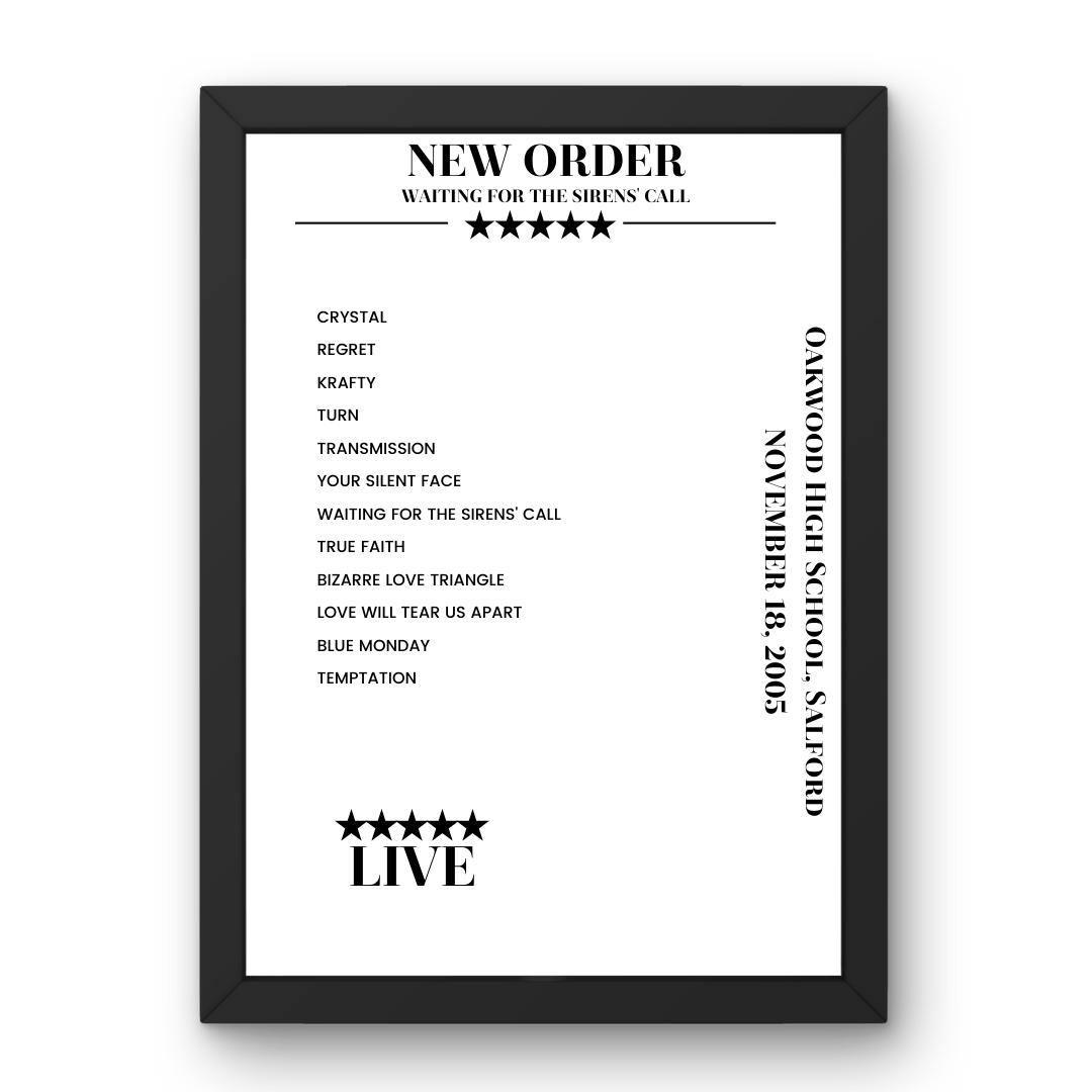 New Order November 18, 2005 Oakwood High School Salford Setlist Poster - Setlist