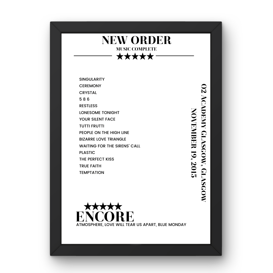 New Order November 19, 2015 O2 Academy Glasgow Glasgow Setlist Poster - Setlist