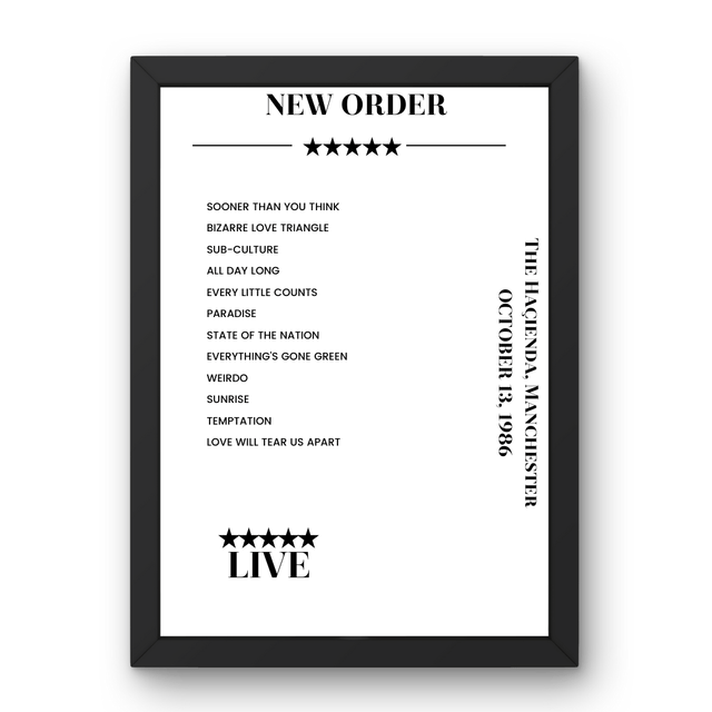 New Order October 13, 1986 The Haçienda Manchester Setlist Poster - Setlist