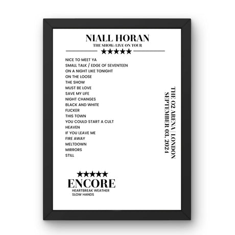 Niall Horan The O2 Arena London 03 September 2024 Setlist Poster - Setlist