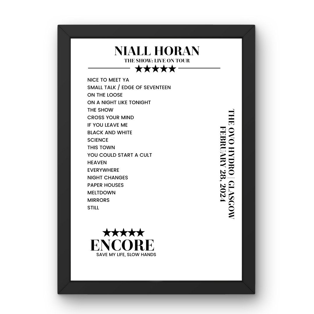 Niall Horan The OVO Hydro Glasgow 28 February 2024 Setlist Poster - Setlist