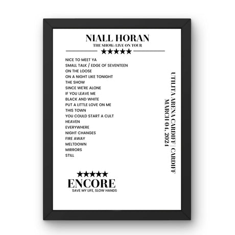 Niall Horan Utilita Arena Cardiff Cardiff 04 March 2024 Setlist Poster - Setlist