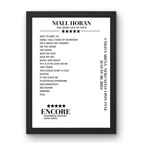 Niall Horan Utilita Arena Newcastle upon Tyne 30 August 2024 Setlist Poster - Setlist