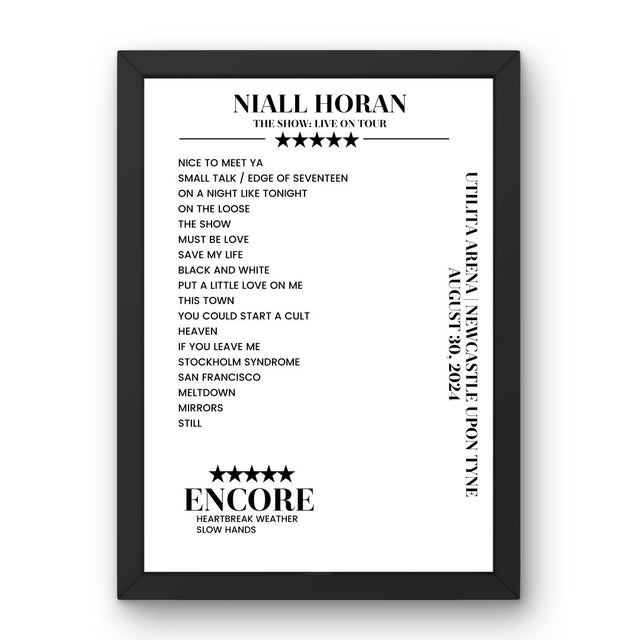 Niall Horan Utilita Arena Newcastle upon Tyne 30 August 2024 Setlist Poster - Setlist