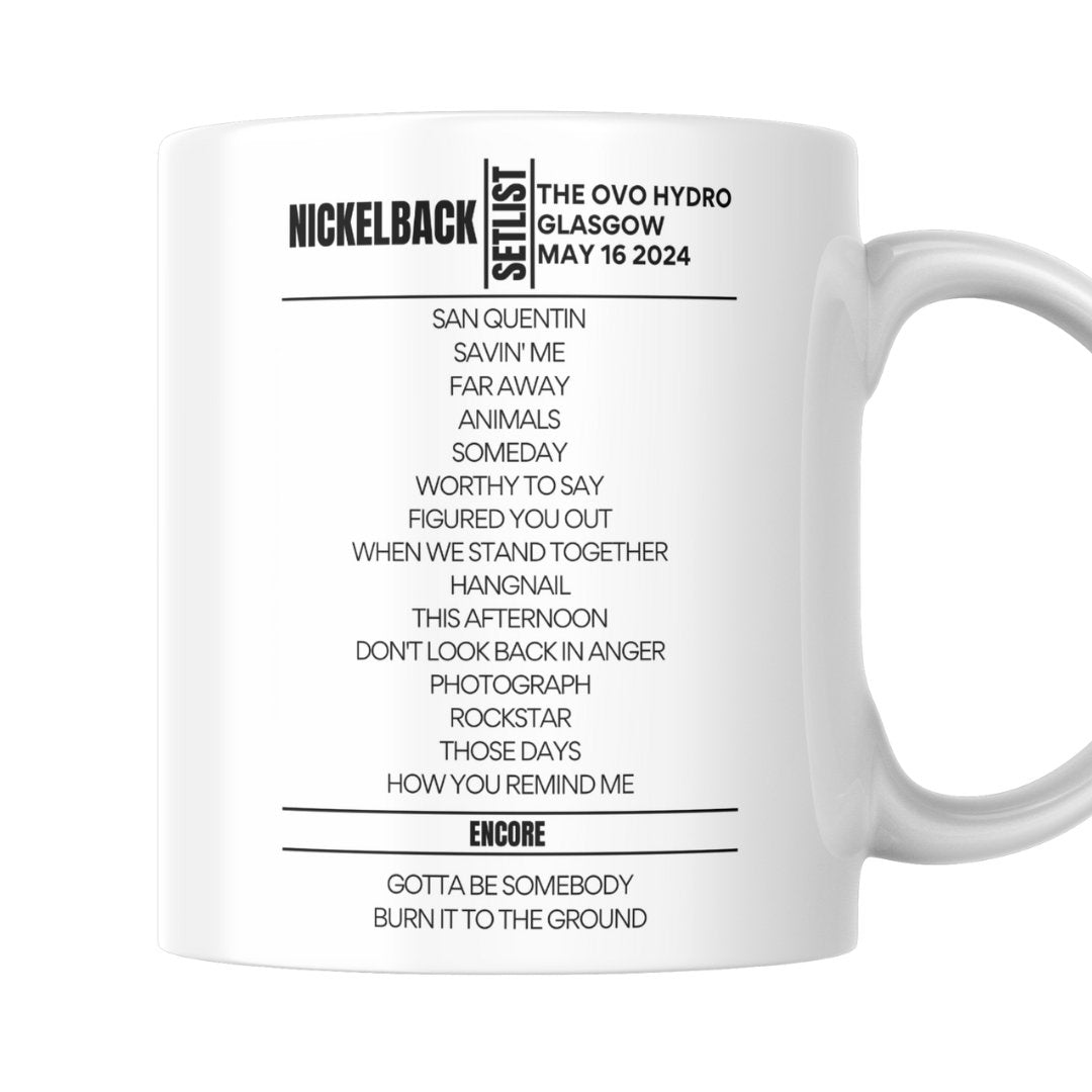 Nickelback Glasgow May 16 2024 Replica Setlist Mug - Setlist