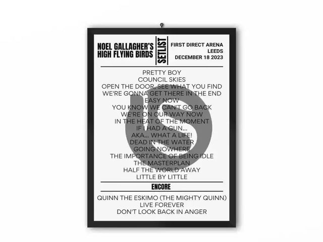 Noel Gallagher's High Flying Birds Leeds December 2023 Replica Setlist - Setlist