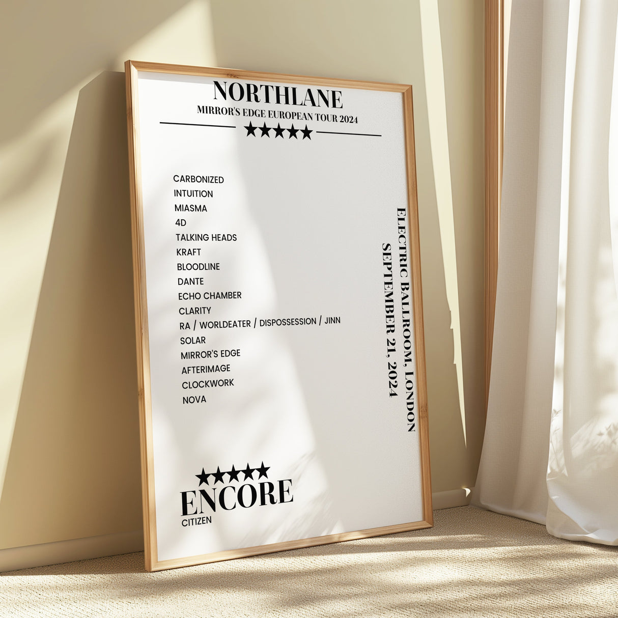 Northlane September 21, 2024 Electric Ballroom London Setlist Poster - Setlist