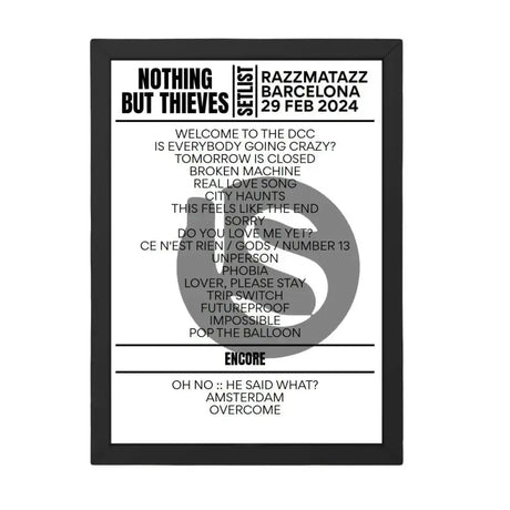 Nothing But Thieves Barcelona February 29, 2024 Setlist Replica - Setlist