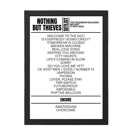 Nothing But Thieves Belfast November 17, 2023 Setlist Replica - Setlist