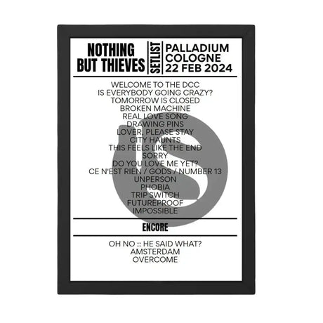 Nothing But Thieves Cologne February 22, 2024 Setlist Replica - Setlist