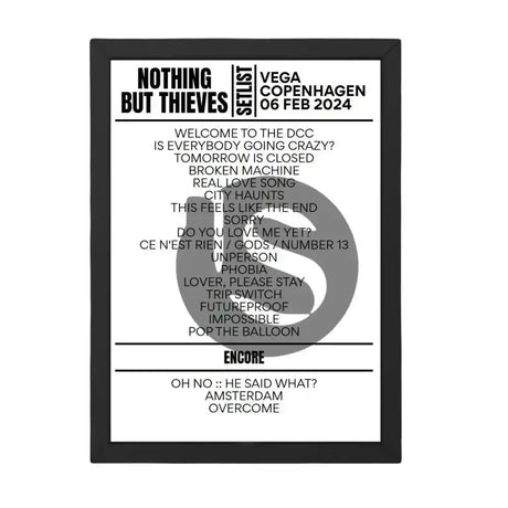 Nothing But Thieves Copenhagen February 06, 2024 Setlist Replica - Setlist