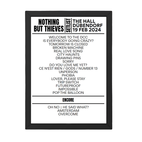 Nothing But Thieves Dübendorf February 19, 2024 Setlist Replica - Setlist