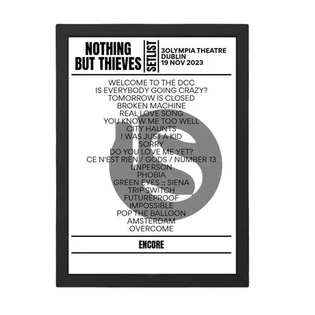 Nothing But Thieves Dublin November 19, 2023 Setlist Replica - Setlist