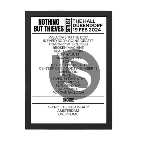 Nothing But Thieves Dübendorf February 19, 2024 Setlist Replica - Setlist