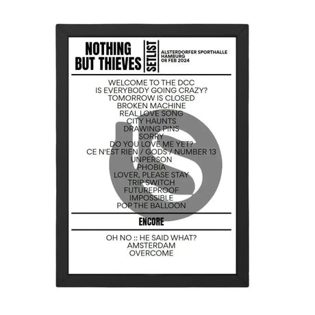 Nothing But Thieves Hamburg February 08, 2024 Setlist Replica - Setlist