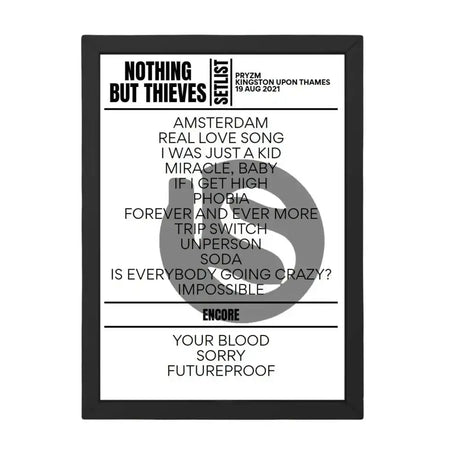 Nothing But Thieves Kingston upon Thames August 19, 2021 Setlist Replica - Setlist