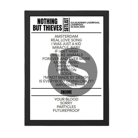 Nothing But Thieves Liverpool August 23, 2021 Setlist Replica - Setlist