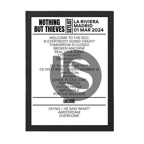 Nothing But Thieves Madrid March 01, 2024 Setlist Replica - Setlist