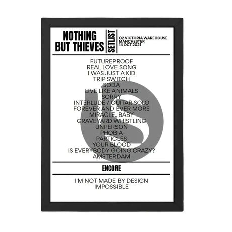 Nothing But Thieves Manchester October 14, 2021 Setlist Replica - Setlist