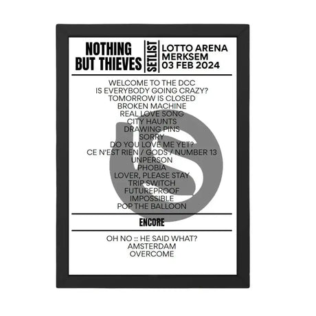 Nothing But Thieves Merksem February 03, 2024 Setlist Replica - Setlist