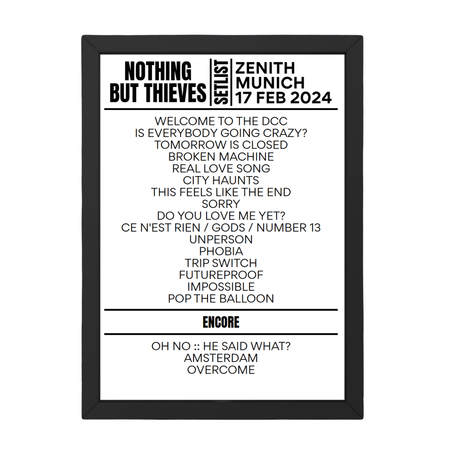 Nothing But Thieves Munich February 17, 2024 Setlist Replica - Setlist