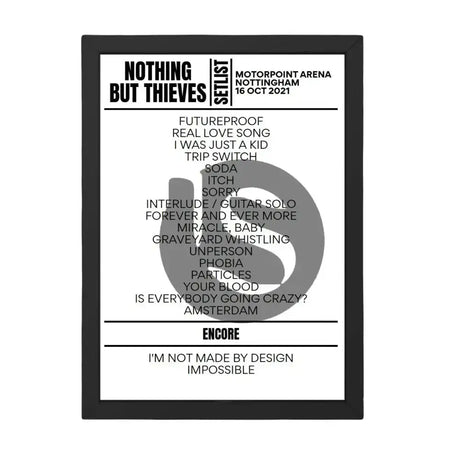 Nothing But Thieves Nottingham October 16, 2021 Setlist Replica - Setlist