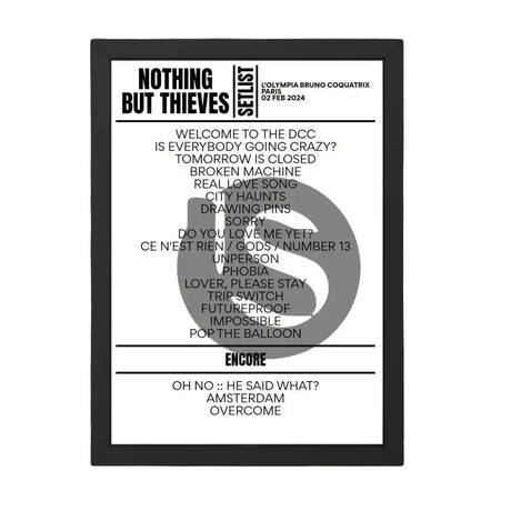 Nothing But Thieves Paris February 02, 2024 Setlist Replica - Setlist