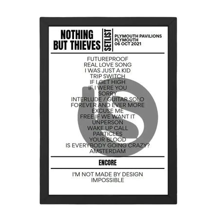 Nothing But Thieves Plymouth October 06, 2021 Setlist Replica - Setlist