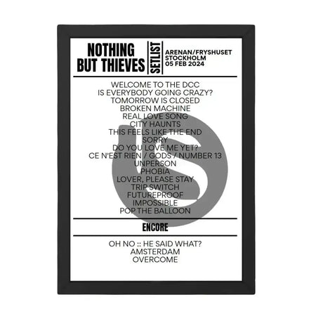 Nothing But Thieves Stockholm February 05, 2024 Setlist Replica - Setlist