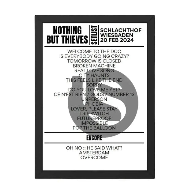 Nothing But Thieves Wiesbaden February 20, 2024 Setlist Replica - Setlist