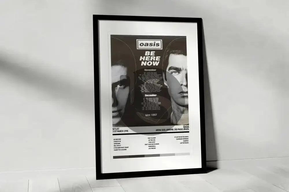 Oasis Be Here Now Arena Skol Anhembi São Paulo 21st March 1998 - Setlist Tour Poster - Setlist