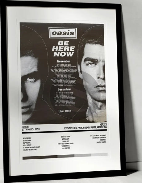 Oasis Be Here Now Estadio Luna Park Buenos Aires 17th March 1998 - Setlist Tour Poster - Setlist