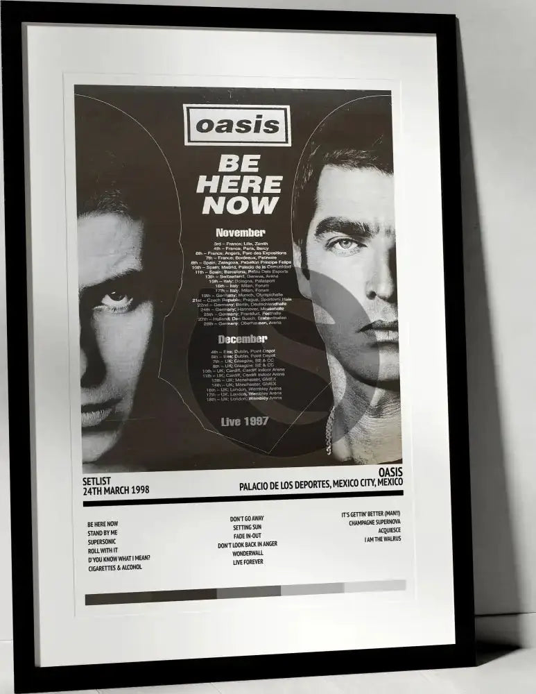 Oasis Be Here Now Palacio de los Deportes Mexico City 24th March 1998 - Setlist Tour Poster - Setlist