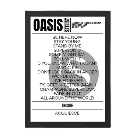 Oasis Birmingham September 1997 Replica Setlist - Setlist