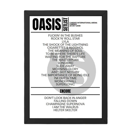 Oasis Cardiff October 2008 Replica Setlist - Setlist