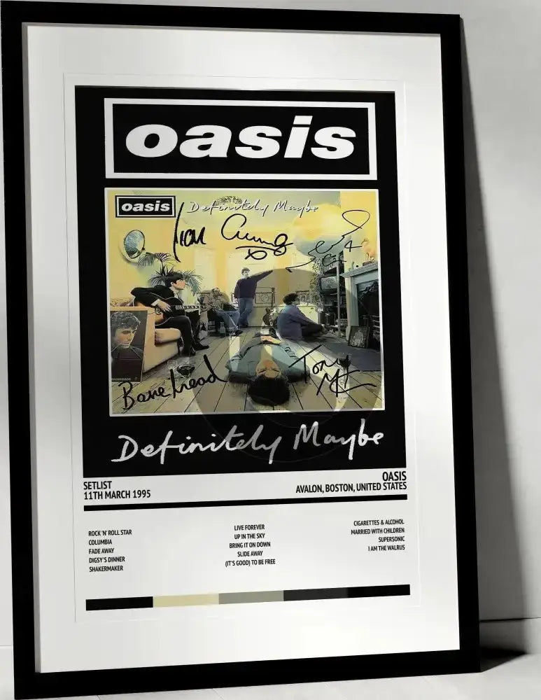 Oasis Definitely Maybe Avalon Boston 11th March 1995 - Setlist Tour Poster - Setlist