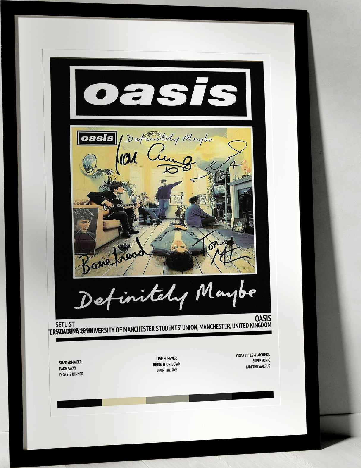 Oasis Definitely Maybe Manchester Academy 3, University of Manchester Students' Union Manchester 9th June 1994 - Setlist Tour Poster - Setlist