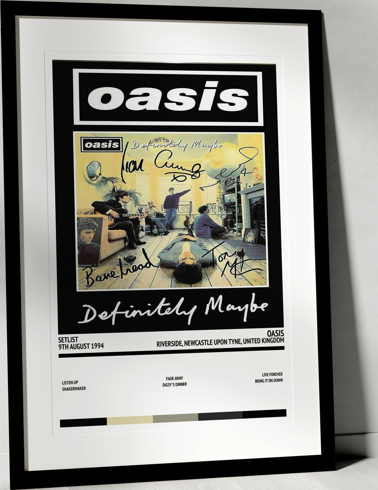 Oasis Definitely Maybe Riverside Newcastle upon Tyne 9th August 1994 - Setlist Tour Poster - Setlist