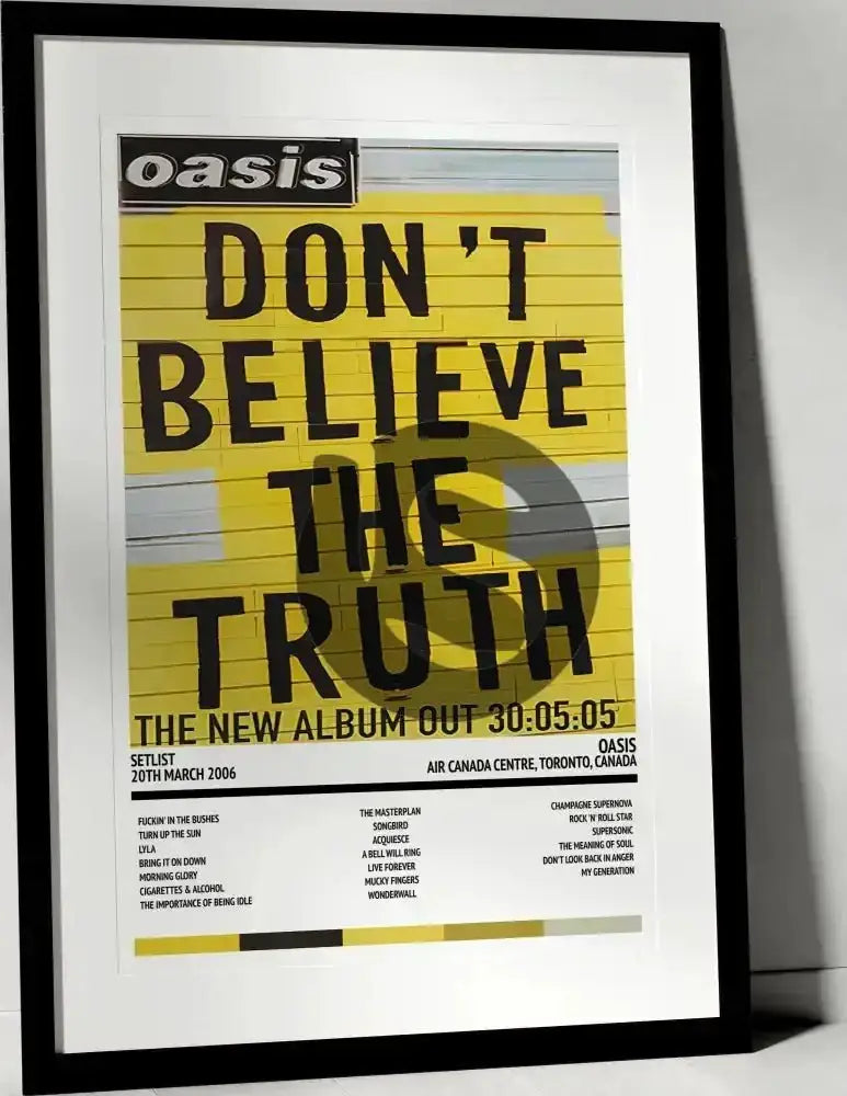 Oasis Don't Believe the Truth Air Canada Centre Toronto 20th March 2006 - Setlist Tour Poster - Setlist