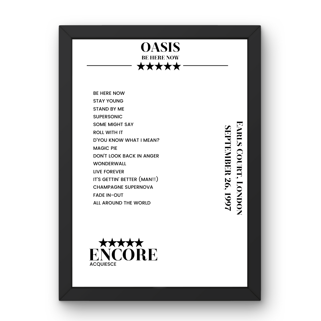 Oasis Earls Court London 26 September 1997 Setlist Poster - Setlist