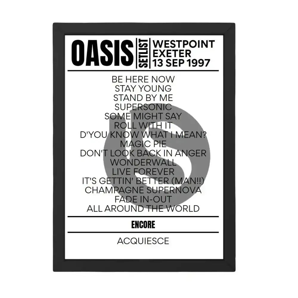 Oasis Exeter September 1997 Replica Setlist - Setlist