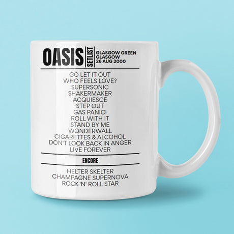 Oasis Glasgow Green Glasgow August 26, 2000 Setlist Mug - Setlist