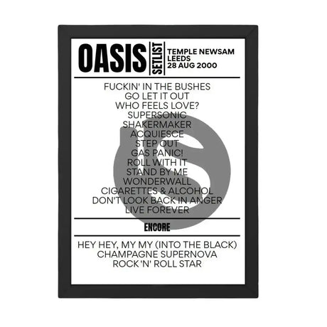 Oasis Leeds August 2000 Replica Setlist - Setlist