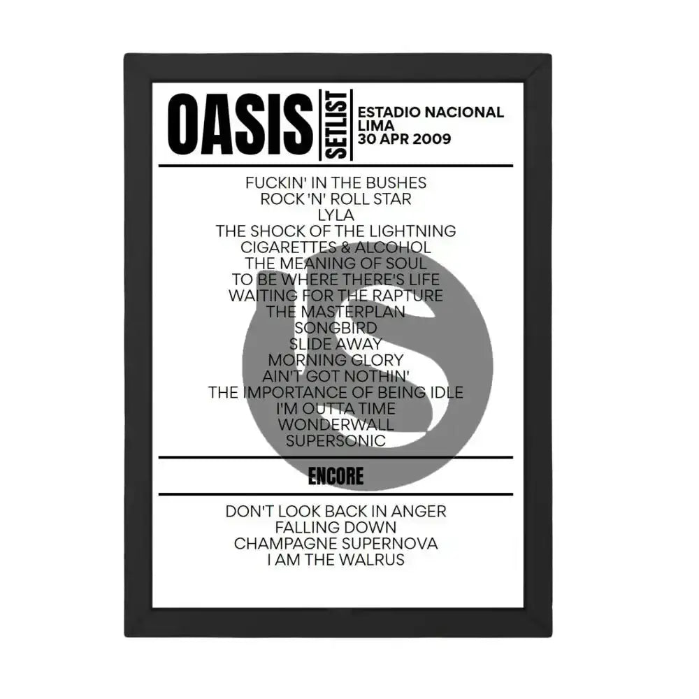 Oasis Lima April 2009 Replica Setlist - Setlist