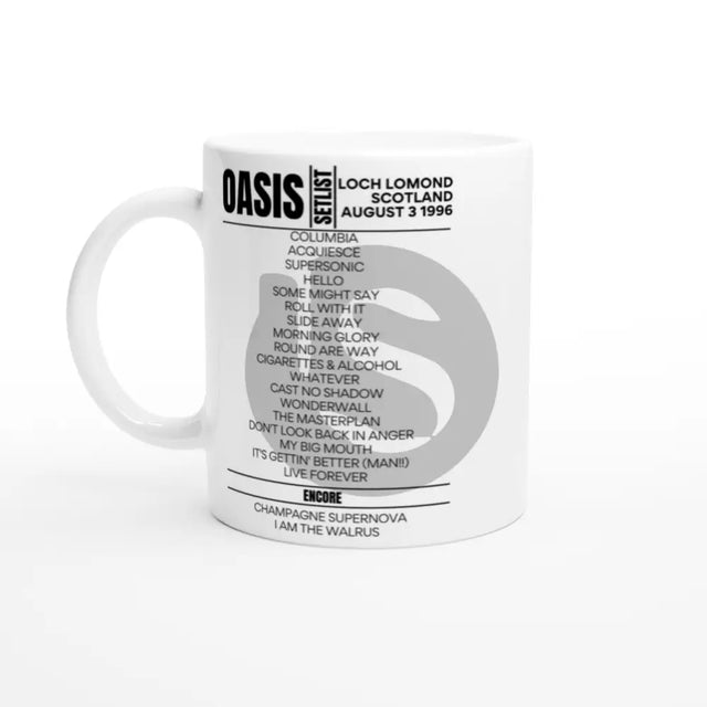 Oasis Loch Lomond August 3 1996 Setlist Mug - Setlist