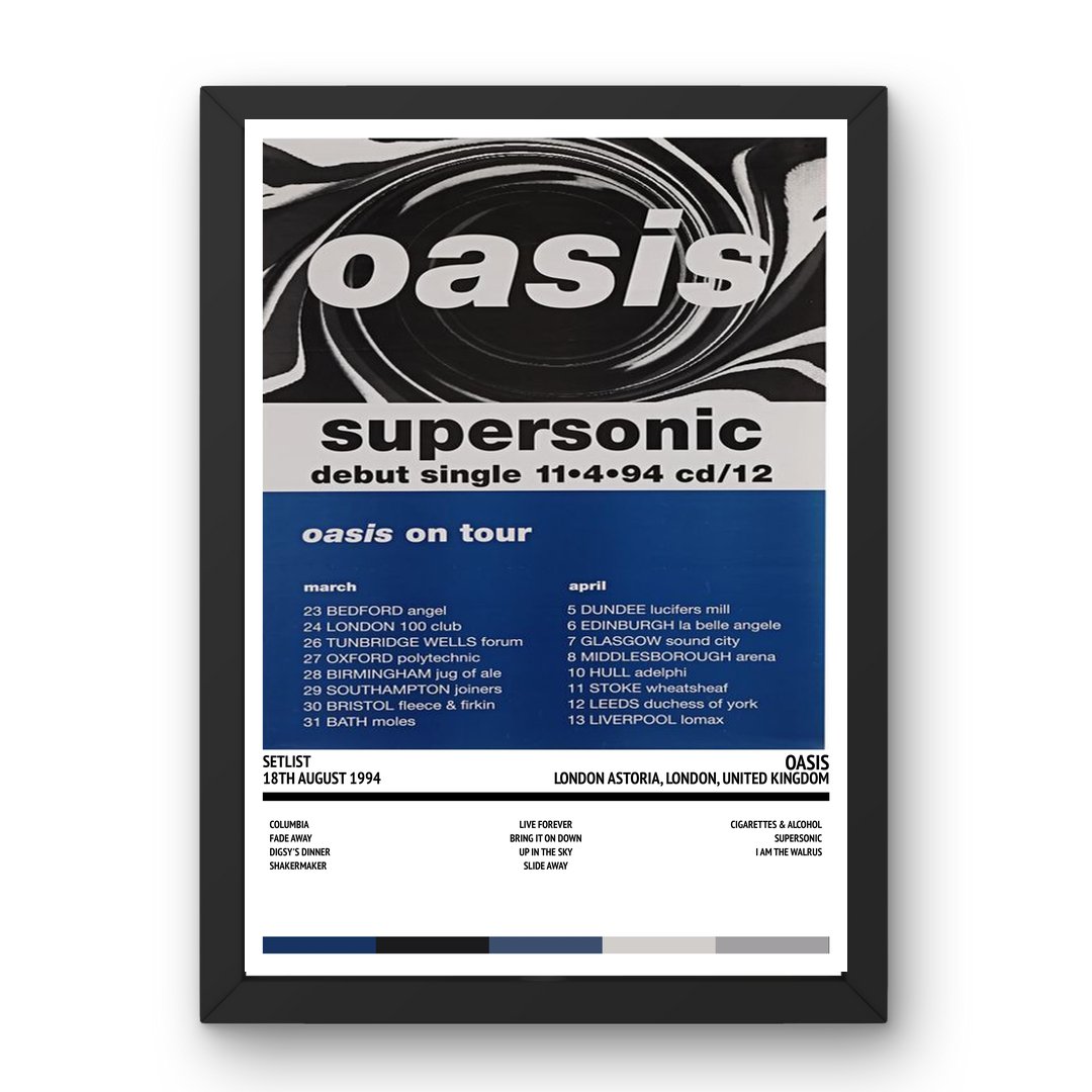 Oasis London Astoria London - 18 - 08 - 1994 - Setlist Poster | Flyer Style Setlist Poster - Setlist