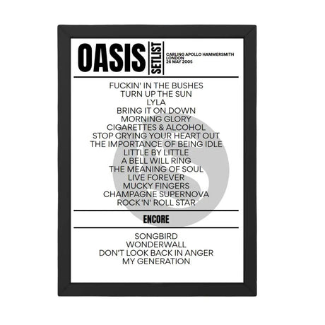 Oasis London May 2005 Replica Setlist - Setlist