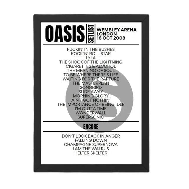 Oasis London October 2008 Replica Setlist - Setlist